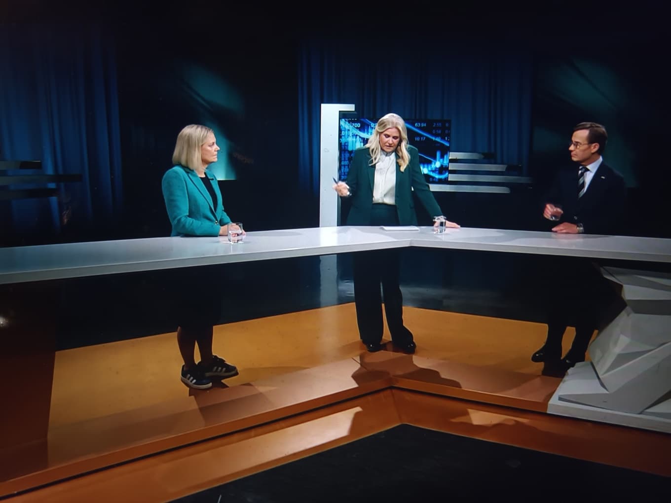 Magdalena Andersson (S), partiledare och Ulf Kristersson (M), partiledare i SVT Agenda 8 Mars 2026. Foto: Skärmdump SVT