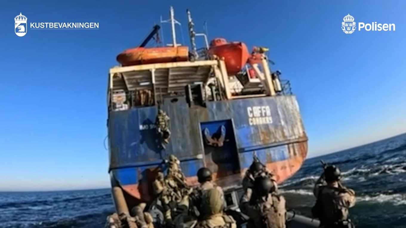 Fraktfartyget Caffa bordades utanför Trelleborg i fredags. Arkivbild. Foto: Kustbevakningen / TT