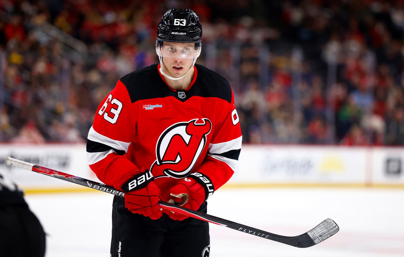 New Jerseys Jesper Bratt under en match på måndagen. Foto: Noah K. Murray/AP/TT