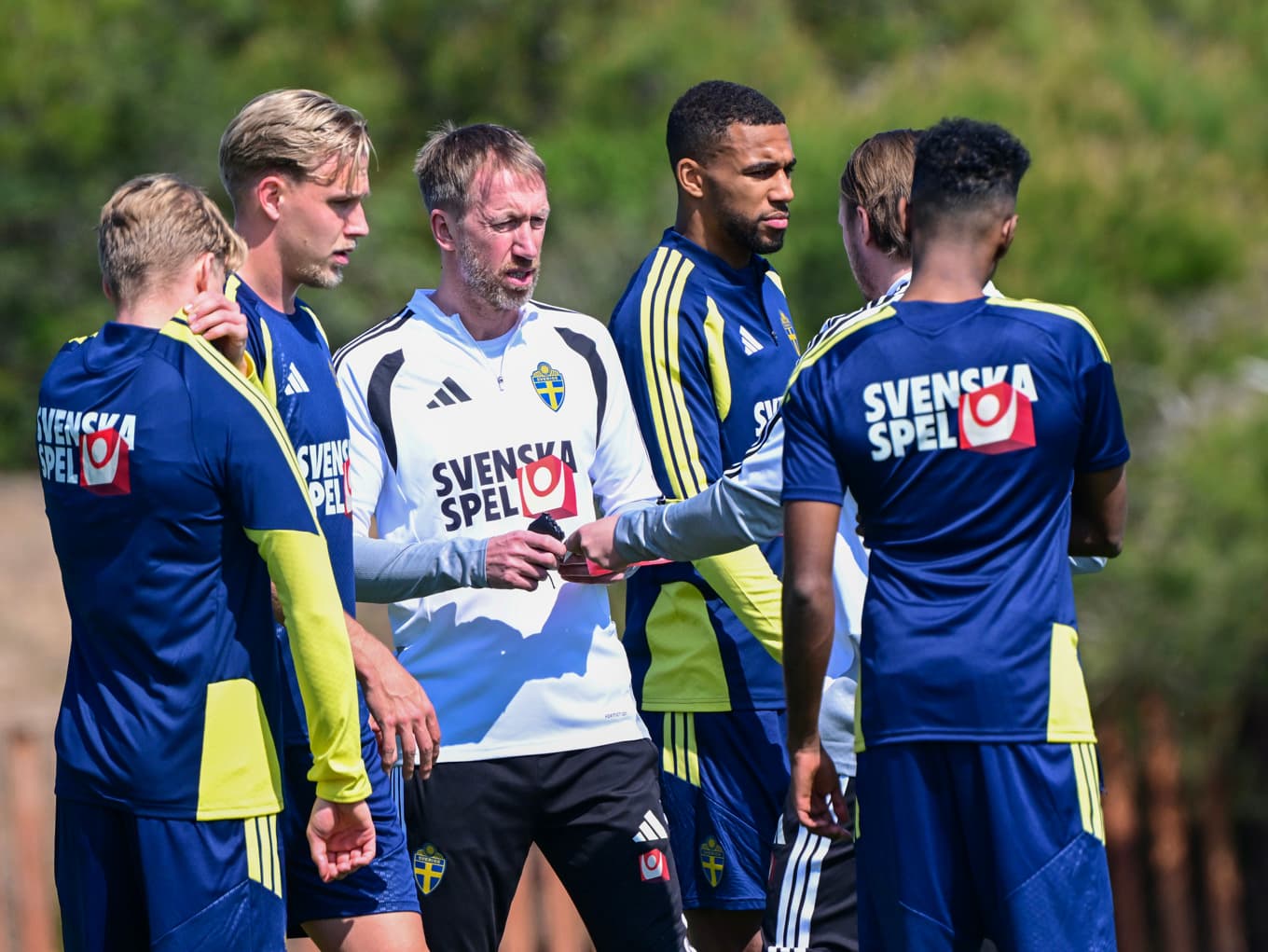 Till VM eller inte? Förbundskapten Graham Potter och hans spelare måste vinna torsdagskvällens möte med Ukraina för att nå finalen i playoff. Foto: Jonas Ekströmer/TT