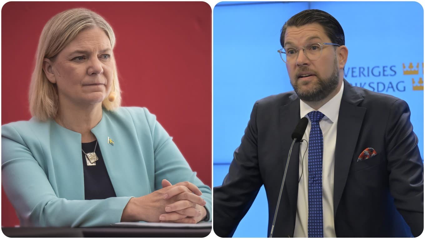 Socialdemokraternas partiledare Magdalena Andersson och Sverigedemokraternas Jimmie Åkesson. Foto: Bilbo Lantto/Roger Sahlström