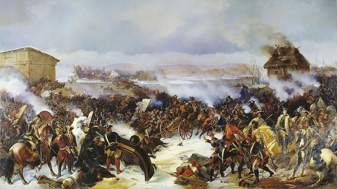 Slaget vid Narva 1700. Målning av Alexander von Kotzebue. Foto: Wikimedia Commons