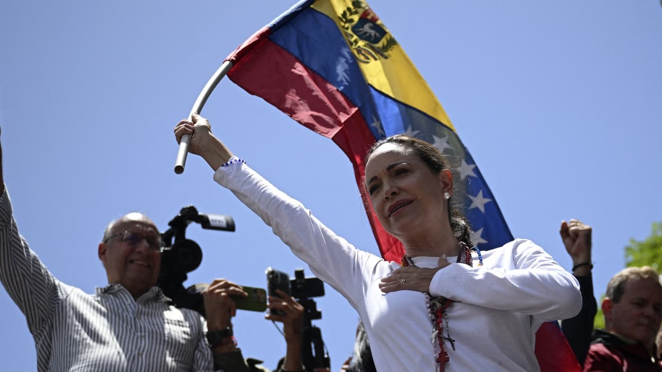 Oppositionsledaren María Corina Machado är en central profil i Venezuelas demokratirörelse. I riksdagen lyfte Markus Wiechel (SD) utvecklingen i landet efter att Nicolás Maduro gripits i USA. Foto: FEDERICO PARRA/AFP