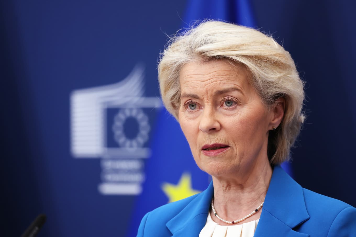 EU-kommissionens ordförande Ursula von der Leyen på en pressträff i Bryssel på måndagen. Foto: Omar Havana/AP/TT