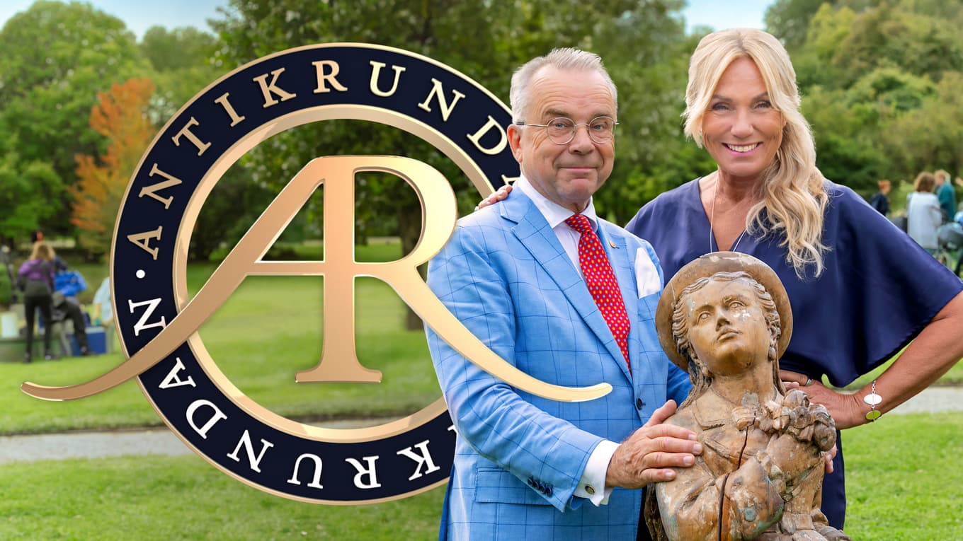 Antikvitetsexpert Knut Knutson och ”Antikrundans” programledare Anne Lundberg. Pressbild. Foto: Ulrika Malm/SVT