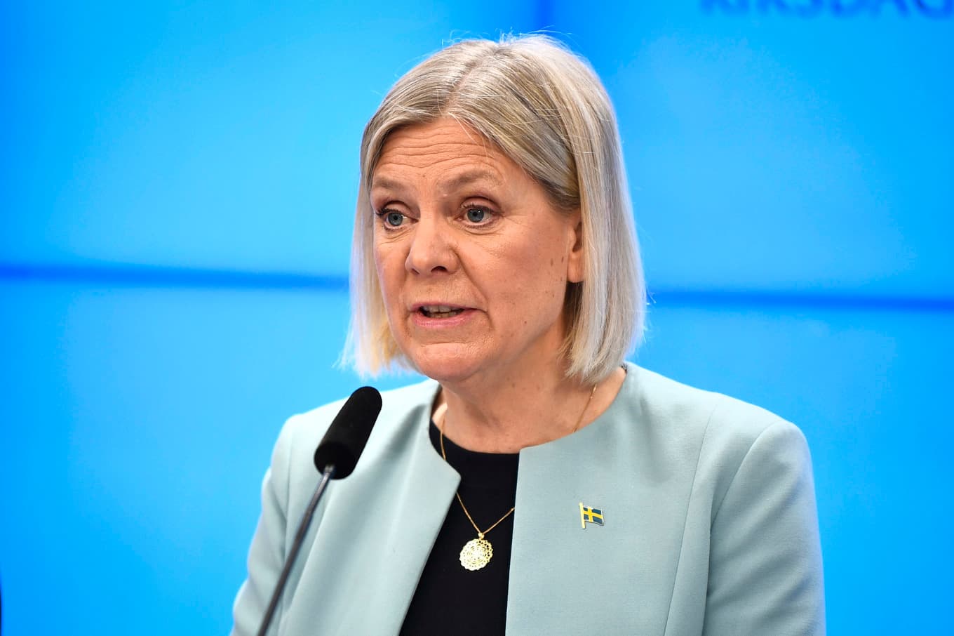 Magdalena Andersson (S) kan tänka sig förlänga den sänkta matmomsen som infördes 1 april i år. Arkivbild. Foto: Lars Schröder/TT