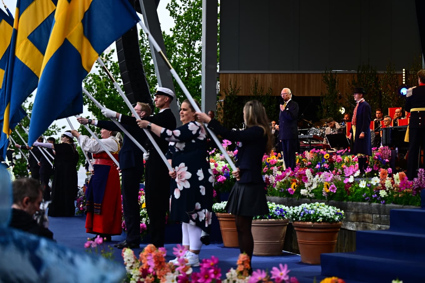 Kung Carl Gustaf vid firandet av nationaldagen på Solliden i Stockholm 2025. Foto: Magnus Lejhall/TT