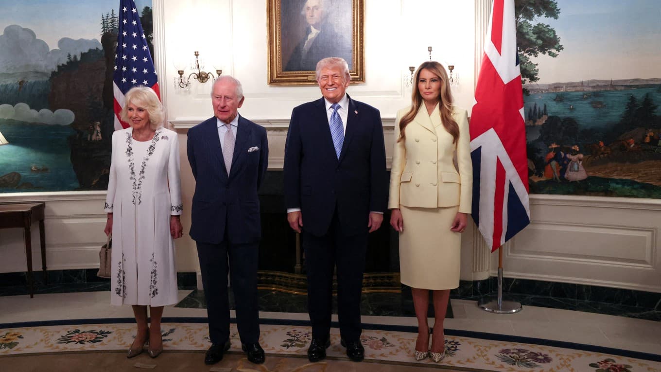 Drottning Camilla och kung Charles tillsamman med Donald Trump och Melania Trump. Foto: Suzanne Plunkett/POOL/AFP via Getty Images