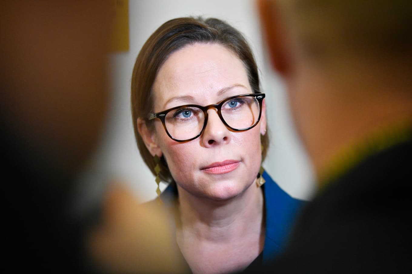 Utrikesminister Maria Malmer Stenergard (M) berättar om den nya underrättelsetjänsten, Und.Foto: Lars Schröder/TT
