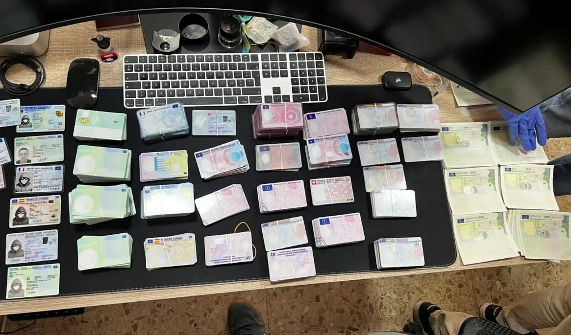 Polis i Alicante i Spanien beslagtog cirka 800 falska id-handlingar i en lägenhet. Foto: Europol