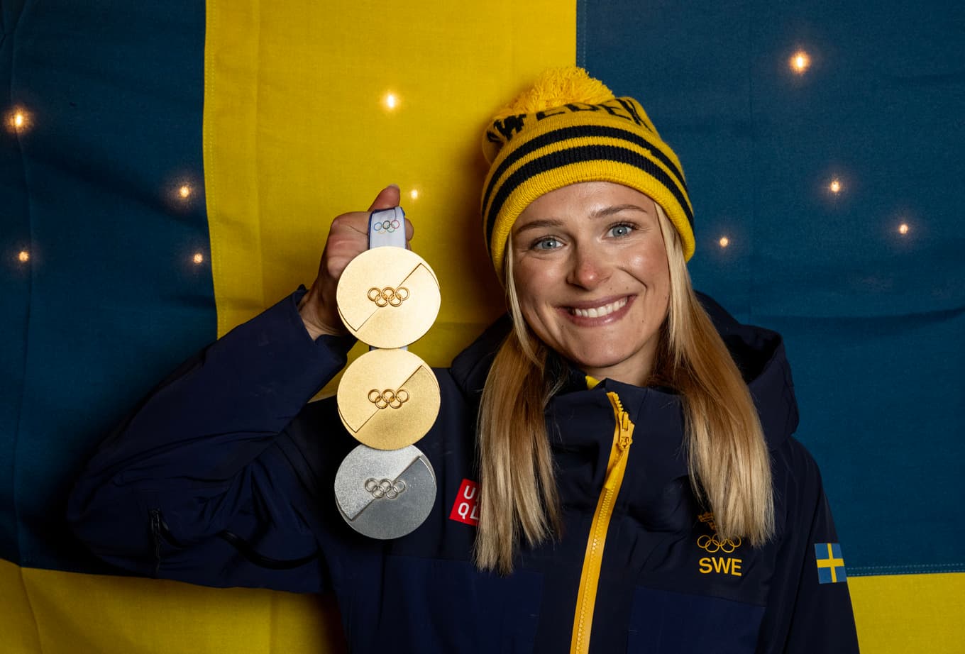 Frida Karlsson med OS-medaljerna. Arkivbild. Foto: Christine Olsson/TT