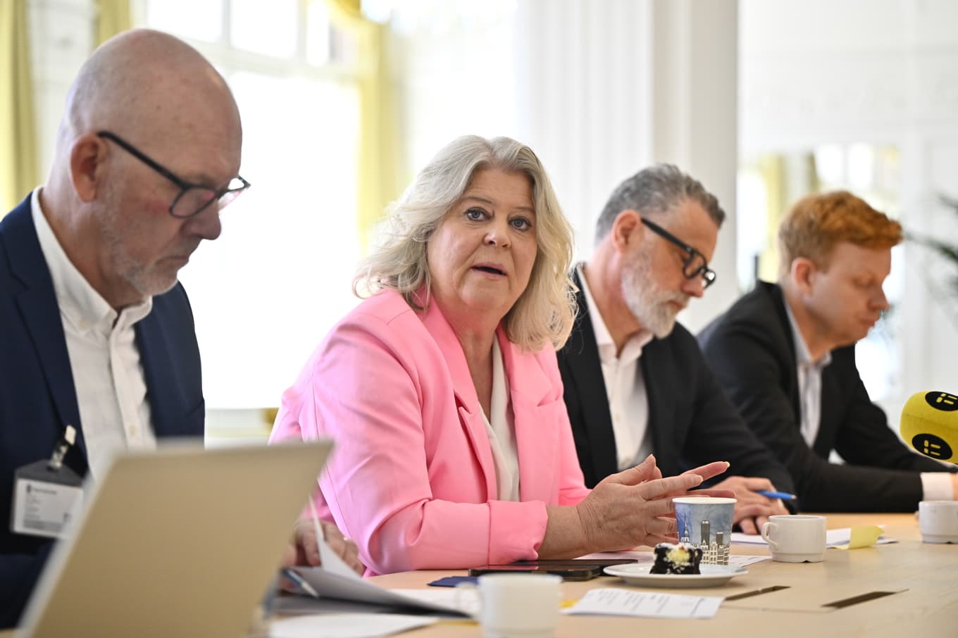 Socialtjänstminister Camilla Waltersson Grönvall (M) håller en pressbriefing tillsammans med polisen och Inspektionen för vård och omsorg. Foto: Christine Olsson/TT