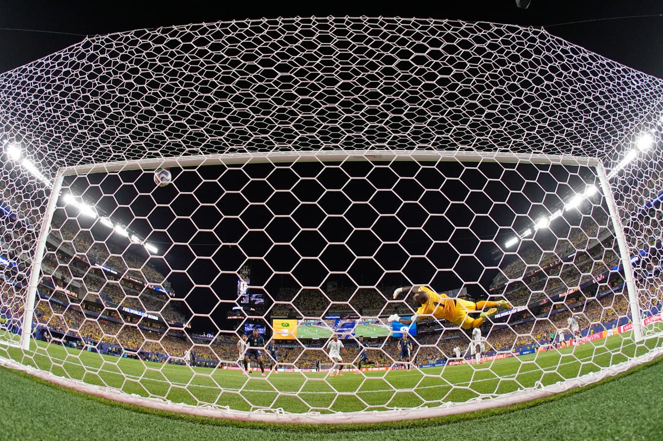 Haitis målvakt Johny Placide när bollen tar sig in i mål. Foto: Matt Slocum/AP/TT