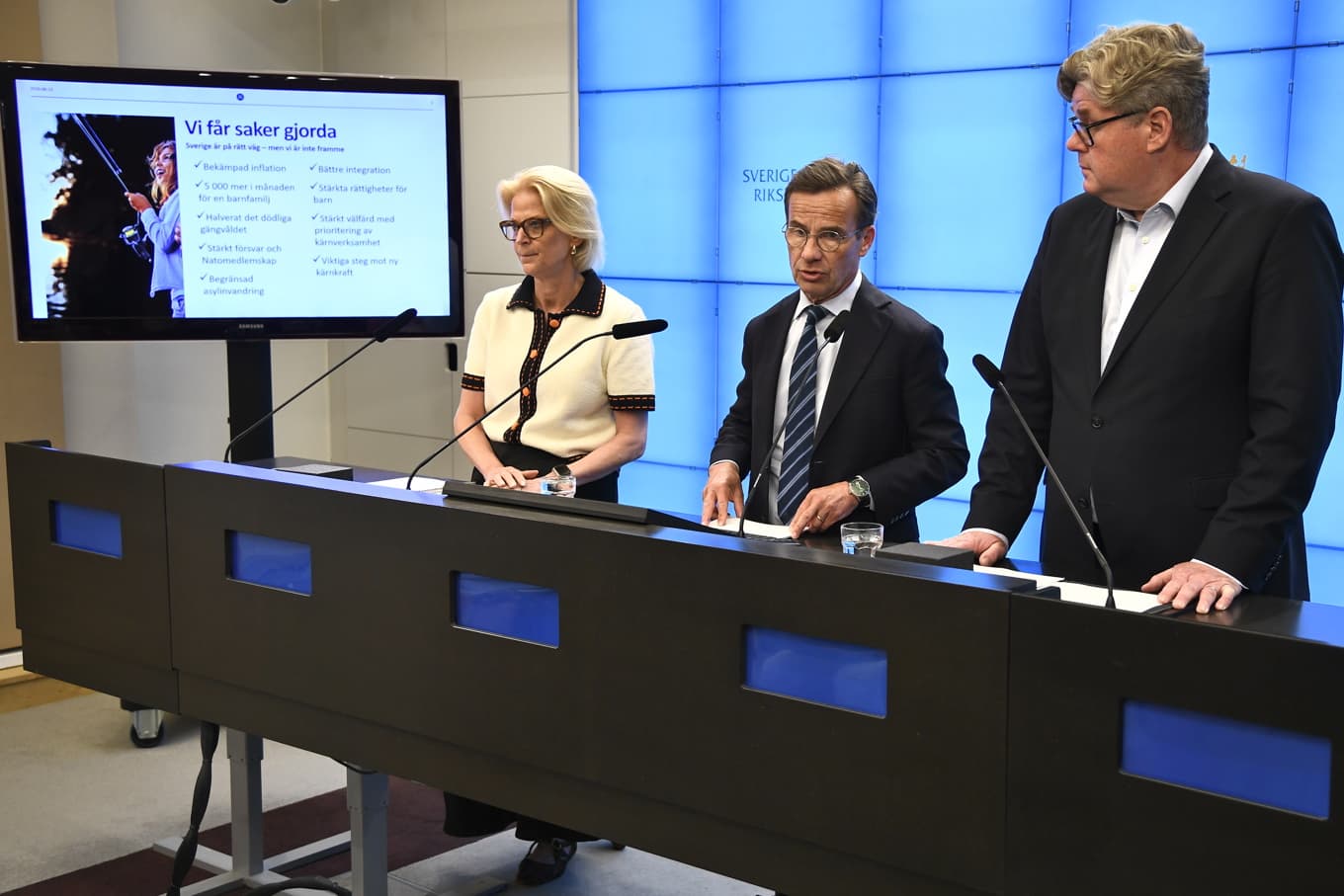 Elisabeth Svantesson (M), Ulf Kristersson (M) och Gunnar Strömmer (M). Foto: Lars Schröder/TT