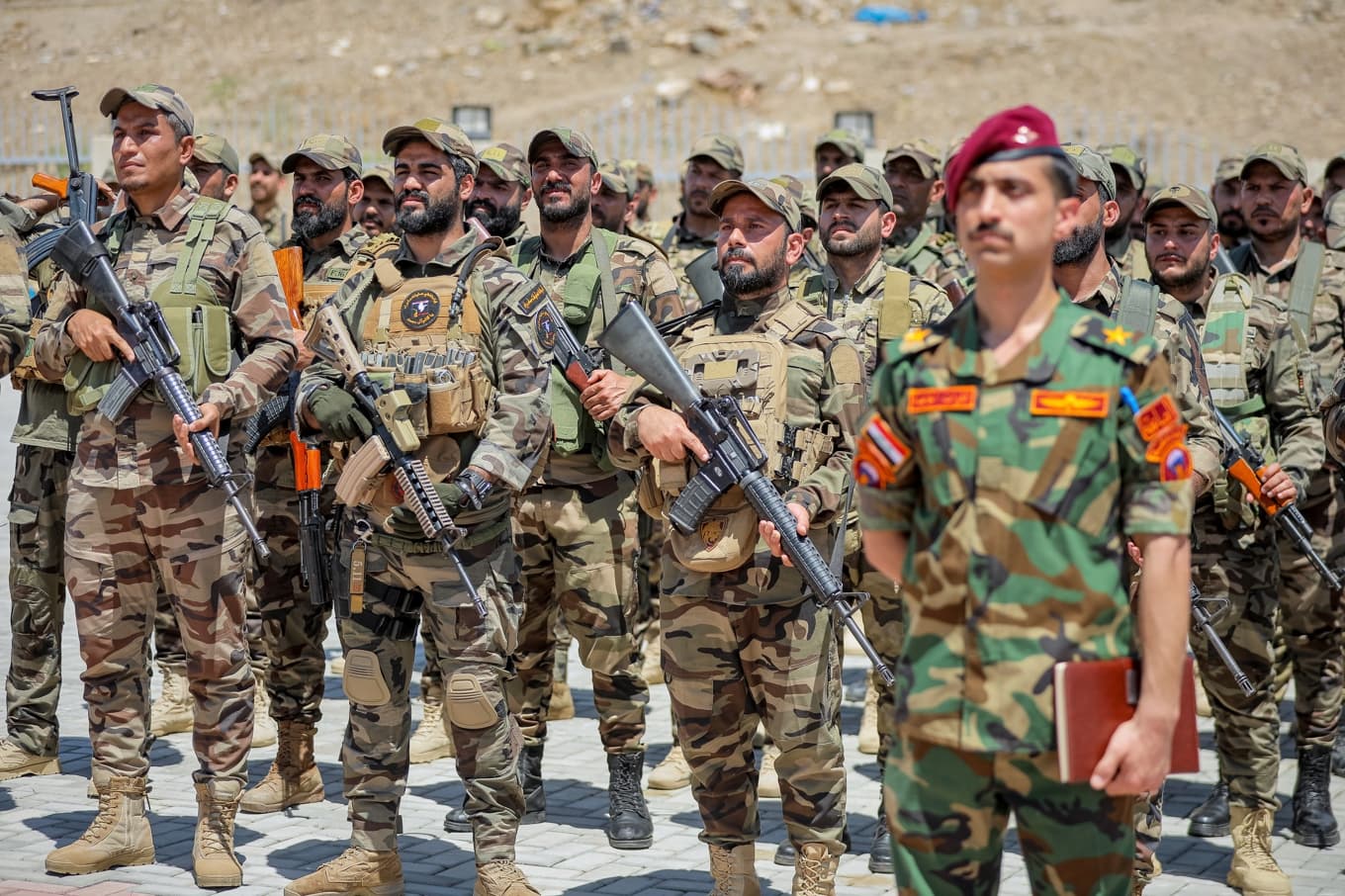 Shiamilisen Saraya al-Salam är en av två miliser i Irak som har gått med på att lämna över sina vapen till den irakiska staten. Bilden är tagen 4 juni 2026. Foto: Anmar Khalil/AP/TT