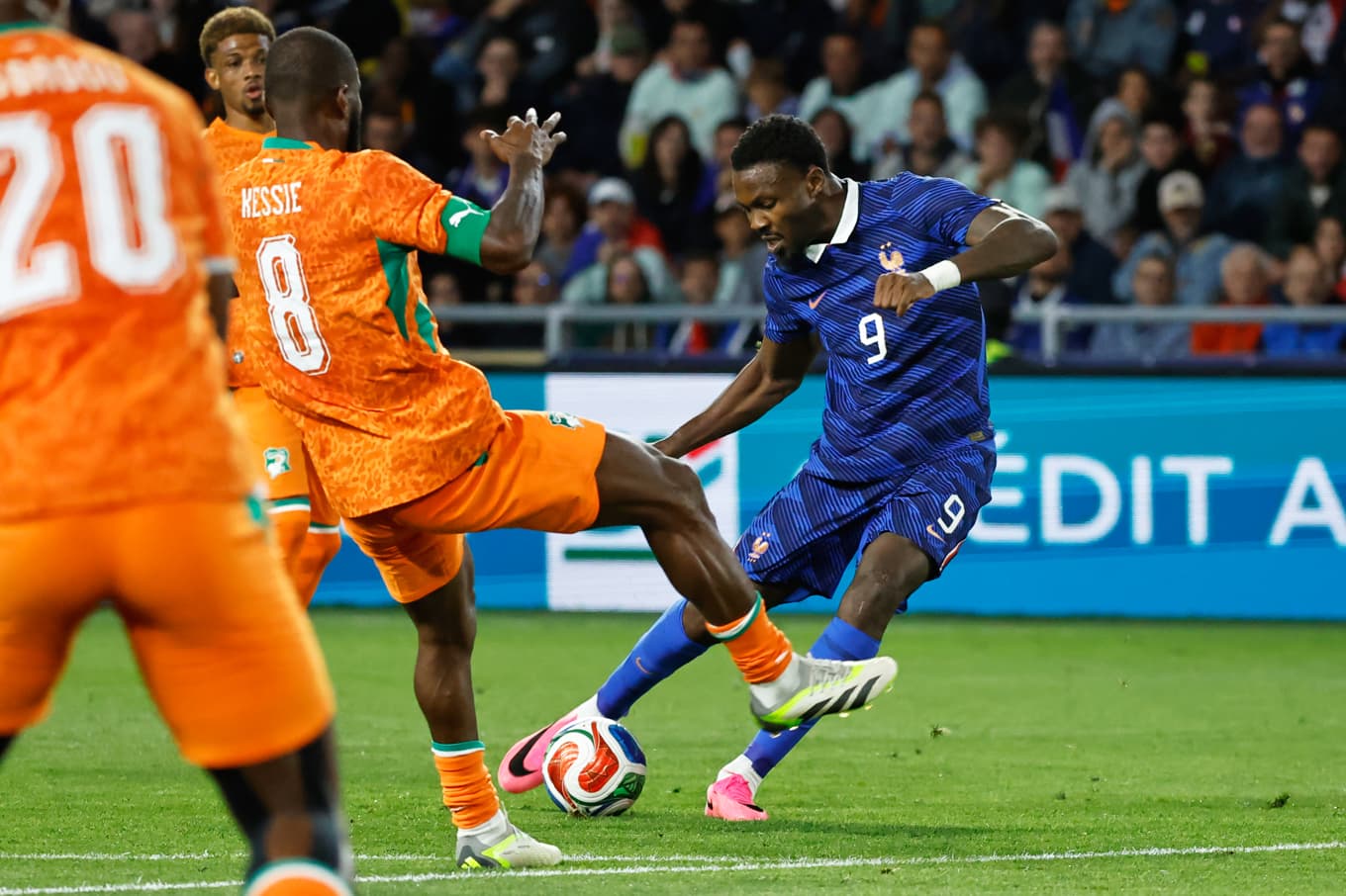 Marcus Thuram under en träningsmatch mot Elfenbenskusten i början av juni. Foto: Jeremias Gonzalez  /AP/TT