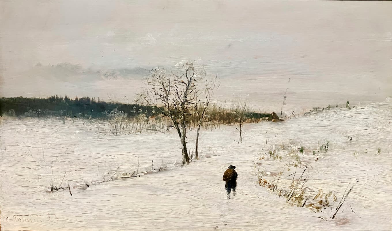 En ensam man på väg till sitt hem. Målning av Olof Hermelin (1827–1913). Foto: Wikimedia Commons