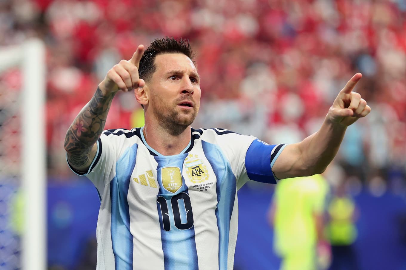 Leo Messis första mål mot Österrike är ett faktum. Det skulle bli ett till när Argentina vann med 2–0. Foto: Charlotte Wilson/Getty Images