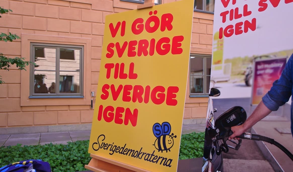 Sverigedemokraterna presenterar sina nya valaffischer inför valet 2026 med budskapet ”Gör Sverige till Sverige igen”. Foto: Adam Strand