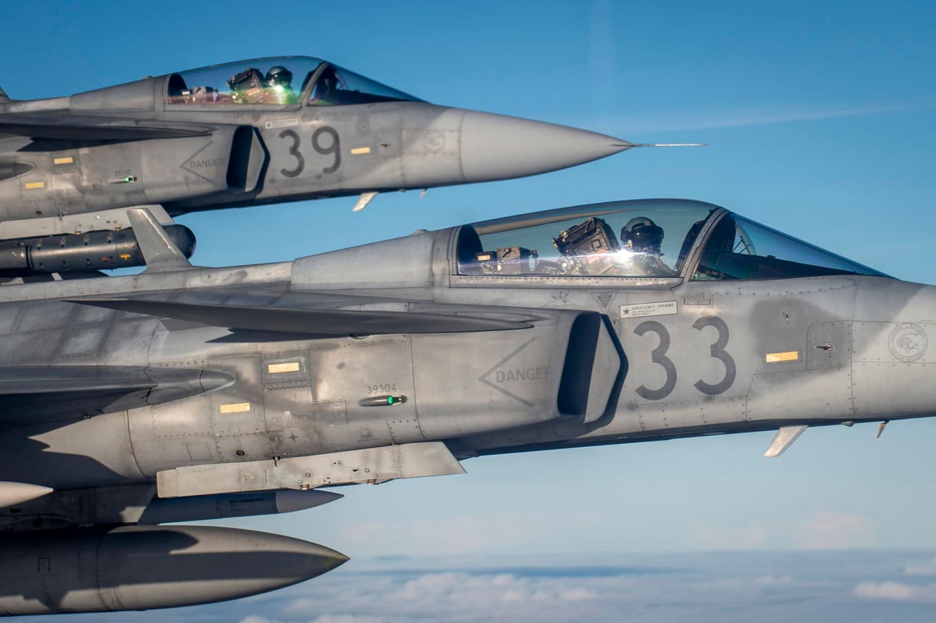 Ungerska Gripen-plan i övning. Arkivbild. Foto: Sandor Ujvari/MTI via AP/TT