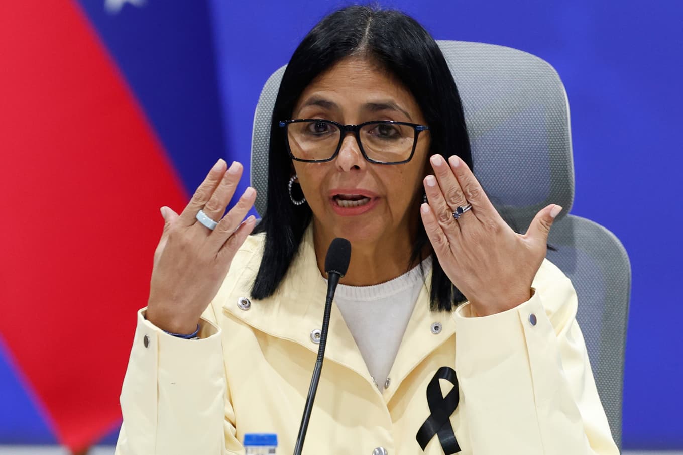 Interimspresidenten Delcy Rodríguez på en bild från i juli. Foto: Pedro Mattey/AP/TT