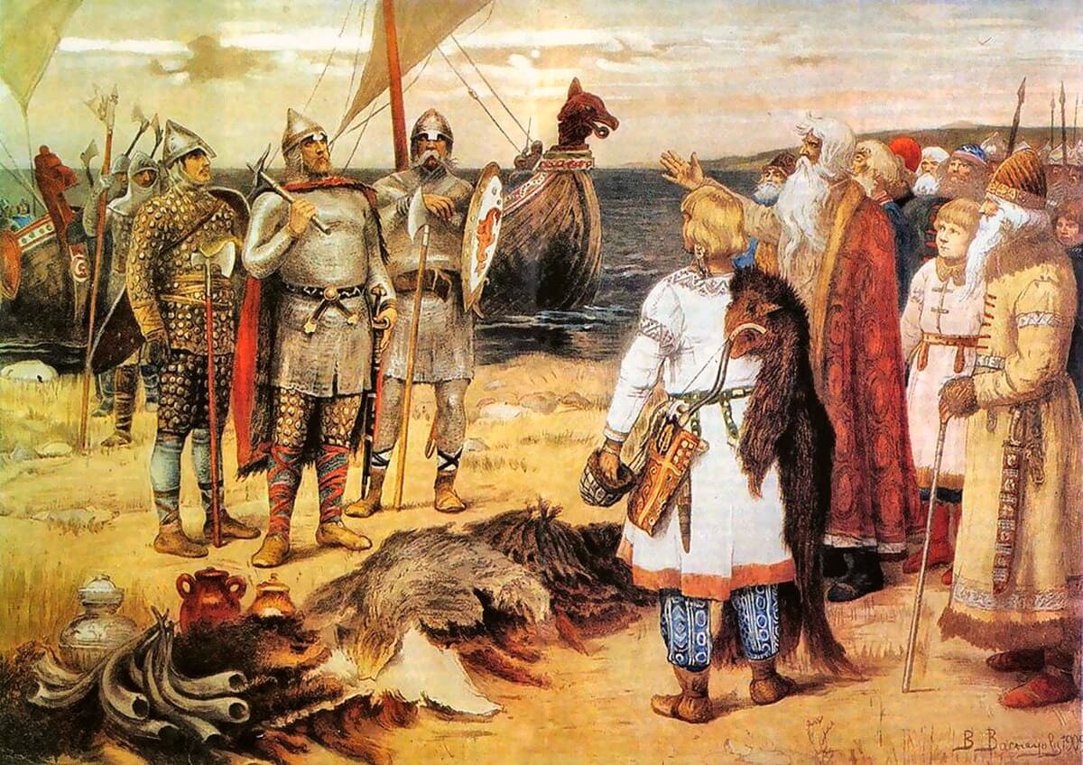 Så här föreställde sig den ryske konstnären Viktor Vasnetsov Ruriks ankomst till Ladoga. Målad före 1926. FOTO: Wikimedia Commons