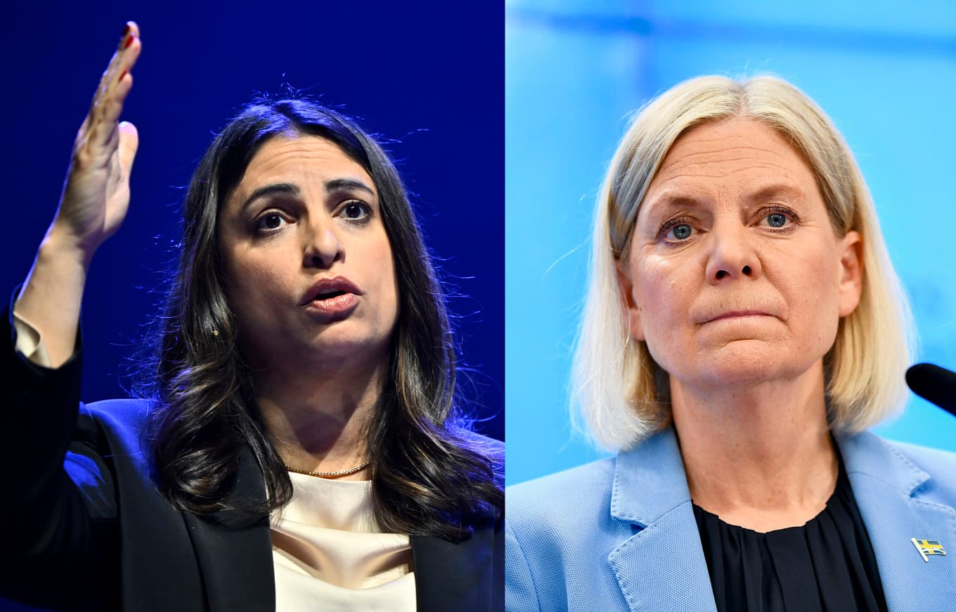 Under söndagen ska Vänsterpartiets partiledare Nooshi Dadgostar (t v) och Socialdemokraternas partiledare Magdalena Andersson mötas. Foto: Christine Olsson/TT, Lars Schröder/TT