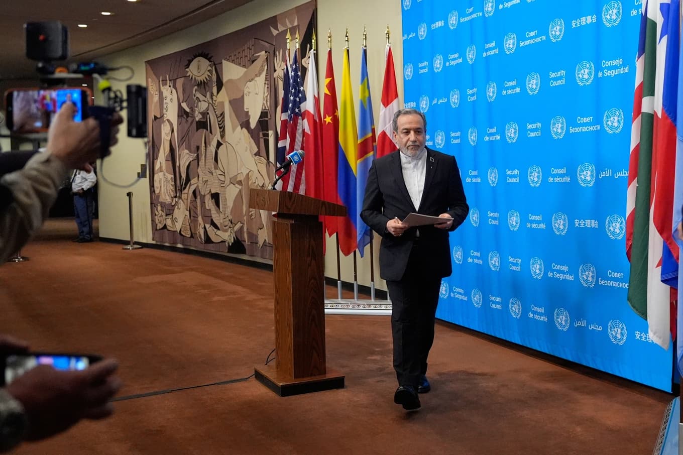 Irans utrikesminister Abbas Araghchi i FN-skrapan i New York i fredags. Foto: Yuki Iwamura/AP/TT