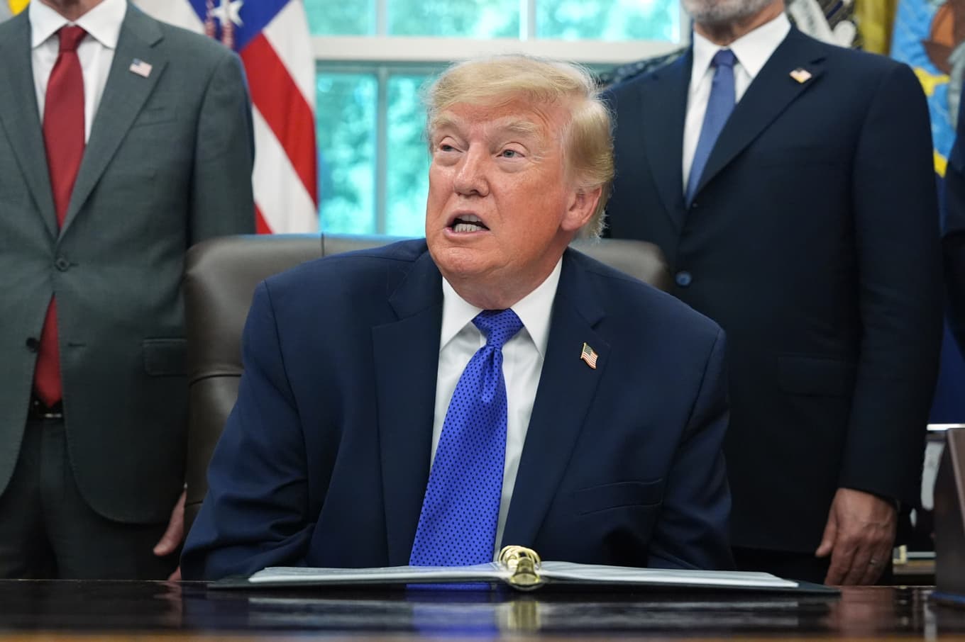 USA:s president Donald Trump i Vita huset i Washington DC på måndagen. Foto: Alex Brandon/AP/TT