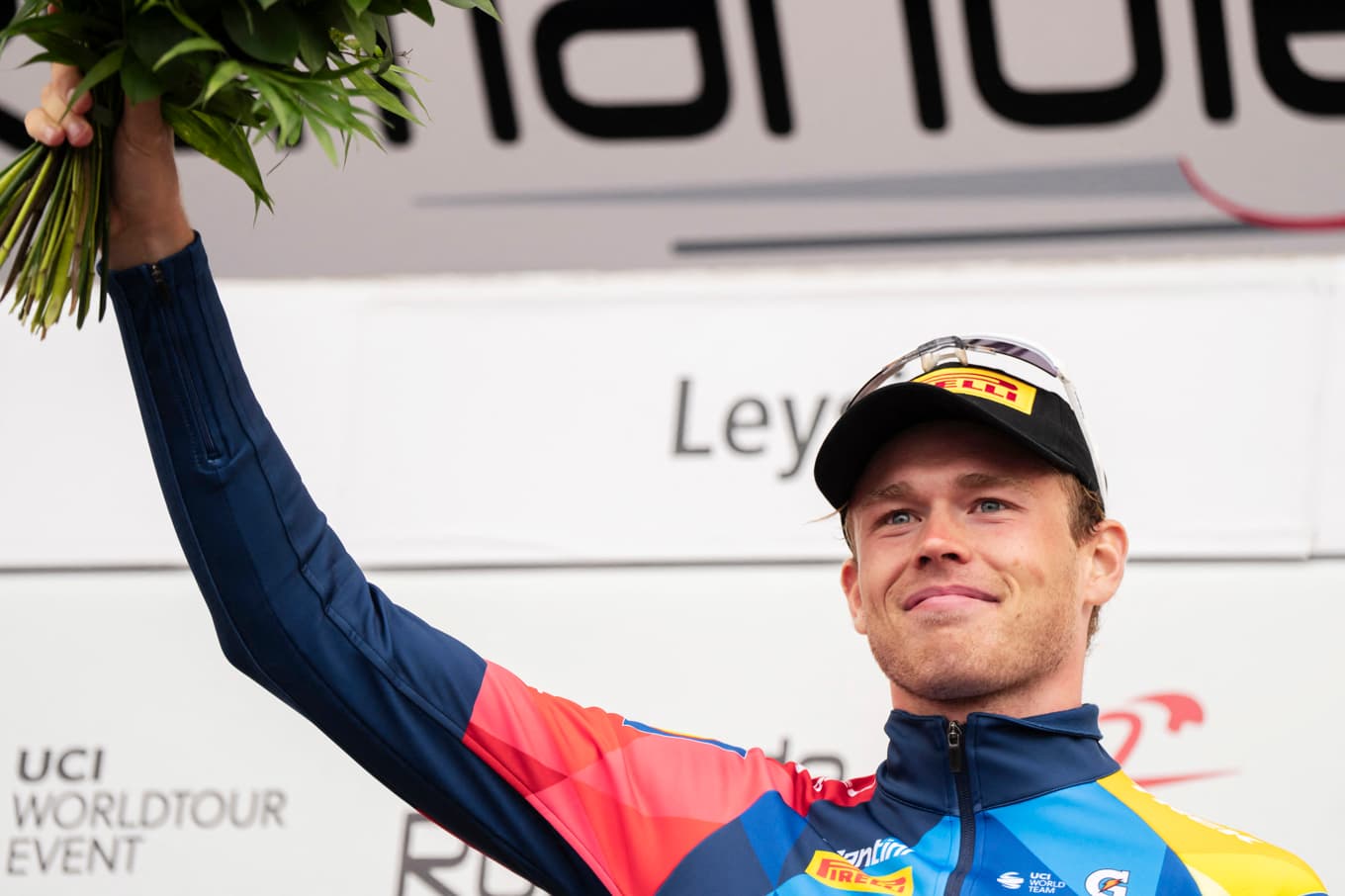 Jakob Söderqvist utsågs till etappens mest offensiva cyklist under den sista etappen av World Tour-loppet Tour de Romandie, 178,2 kilometer från Lucens till Leysin i Schweiz. Foto: Til Buergy/AFP via Getty Images