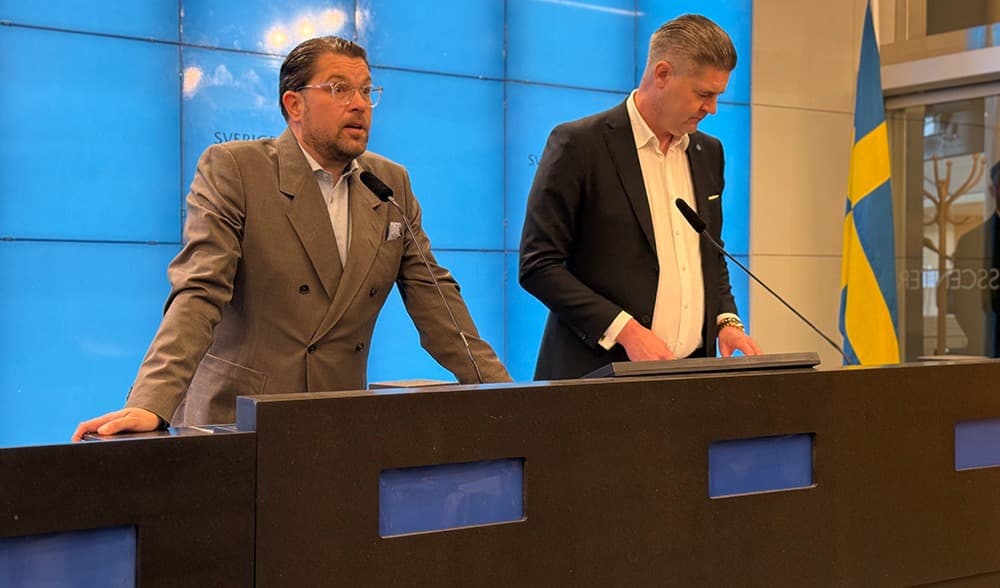Jimmie Åkesson överraskade med ett politiskt utspel efter träffen hos talmannen. Foto: Staffan Erfors