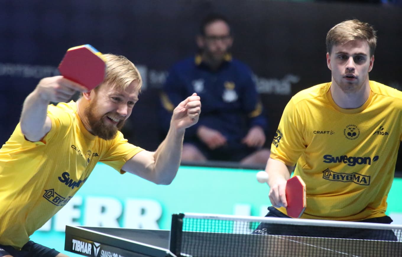 Elias Ranefur och Truls Möregårdh är vidare till EM-slutspel i dubbel. Foto: Per Hällström/TT