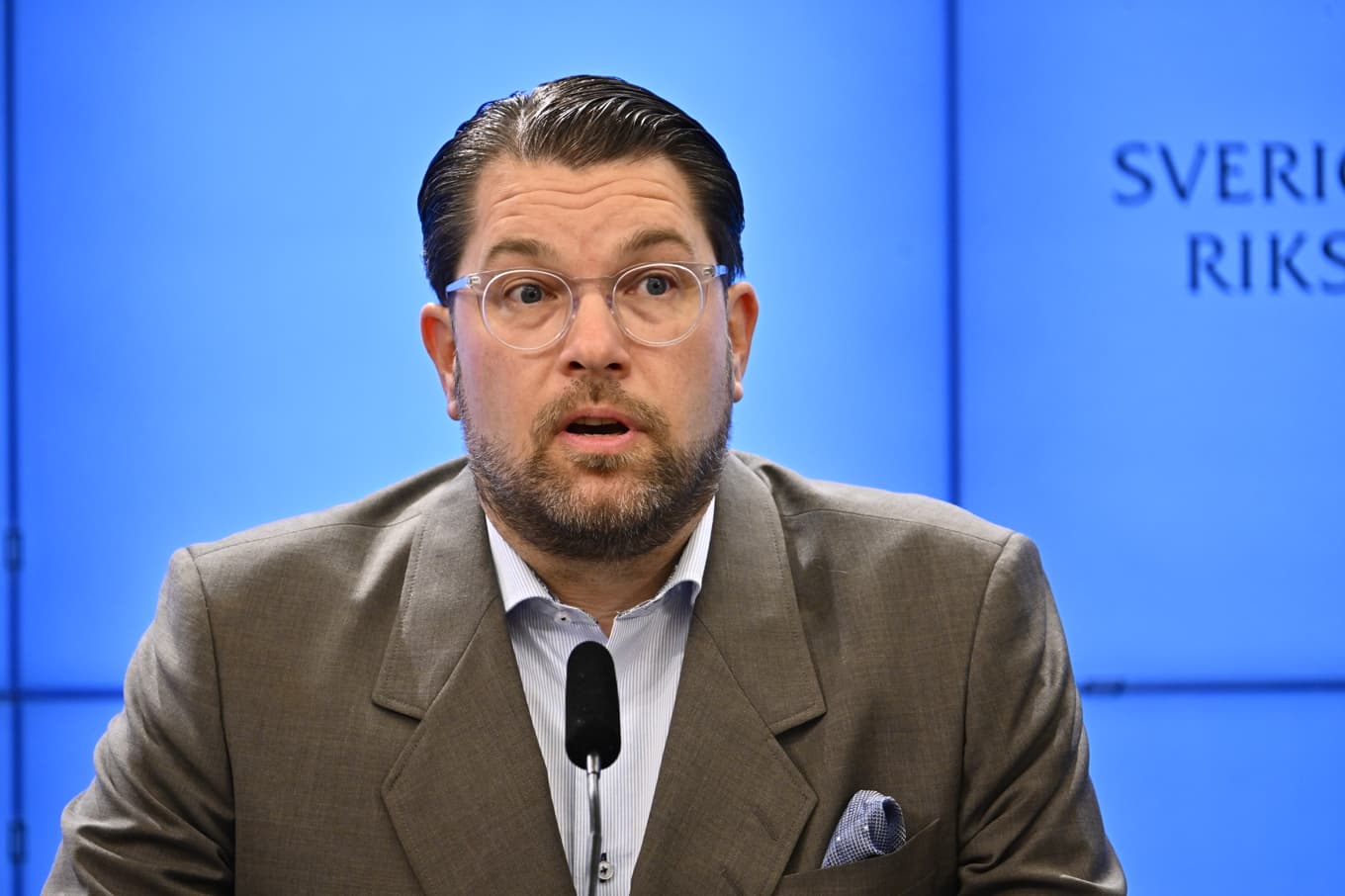 Sverigedemokraternas partiledare Jimmie Åkesson vill ha möte med Centerledaren Elisabeth Thand Ringqvist. Arkivbild. Foto: Anders Wiklund/TT