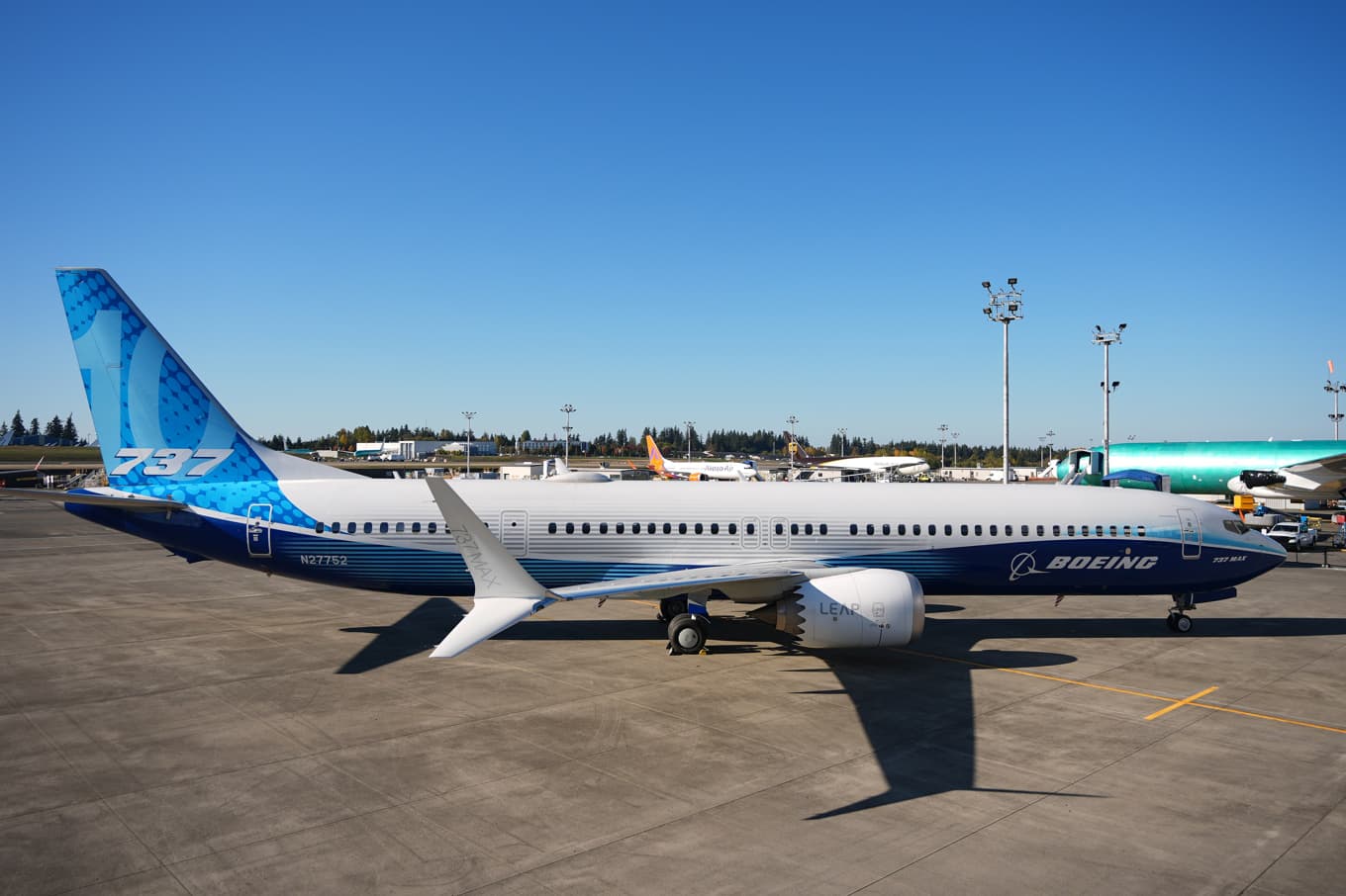 Ett Boeingplan av modellen 737 Max 10 på flygbolagets fabrik i Everett, USA på tisdagen. Foto: Lindsey Wasson/AP/TT