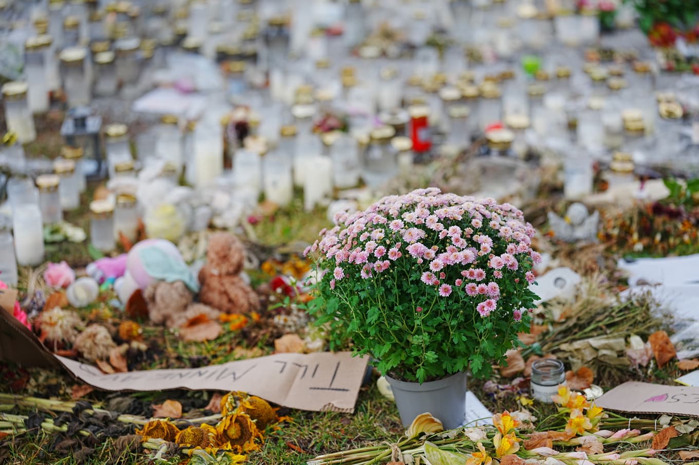 Minnesplatsen utanför Brinellskolan veckan efter dådet. Foto: Magnus Lejhall/TT