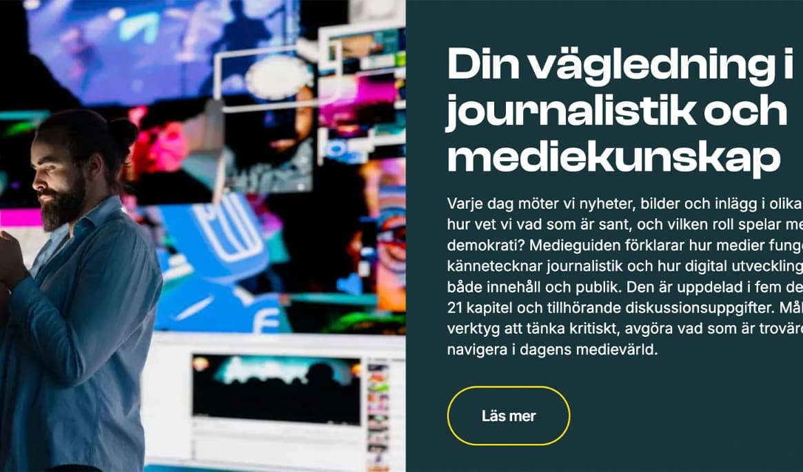 Mediekompass och Tidningsutgivarna, TU, lanserar Medieguiden. Den har tagits fram tillsammans med Mediemyndigheten. Foto: Skärmdump