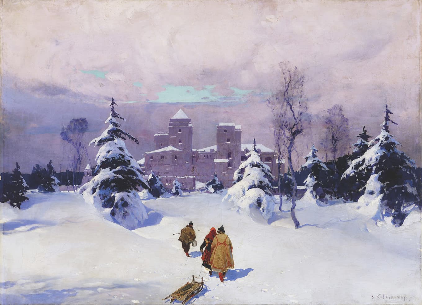Vintern – brutal och vacker – antar metafysiska dimensioner i Boris Pasternaks roman. Målning av Stepan Kolesnikoff (1879–1955). Foto: Wikimedia Commons