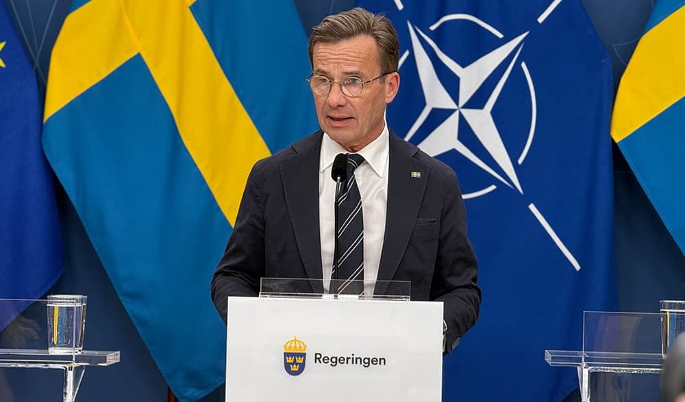 Statsminister Ulf Kristersson (M) informerar om det försämrade säkerhetsläget. Foto: Staffan Erfors