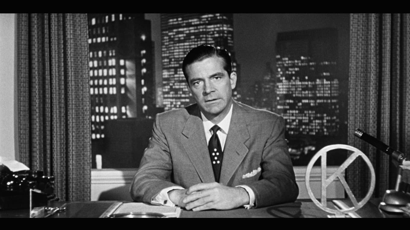 Dana Andrews spelar tv-ankaret Ed Mobley i Fritz Langs regi. foto: Axess Television