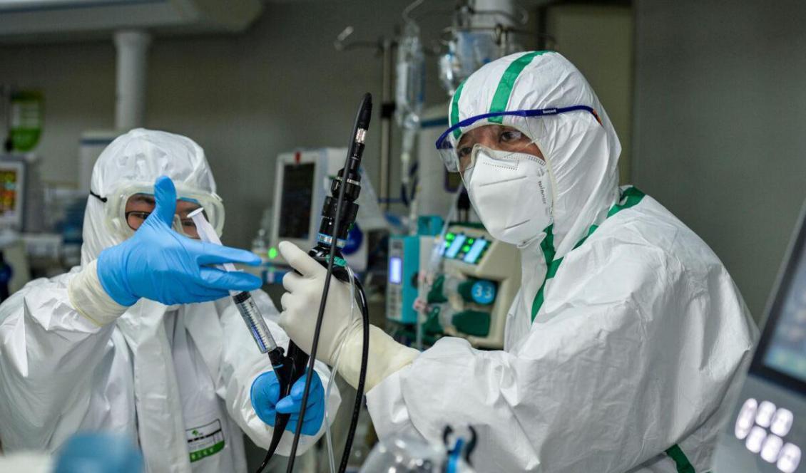 


Läkare behandlar en patient som smittats med viruset som orsakar COVID-19, på ett sjukhus i Wuhan, den 24 februari 2020. Foto: STR/AFP via Getty Images                                                                                                                                                