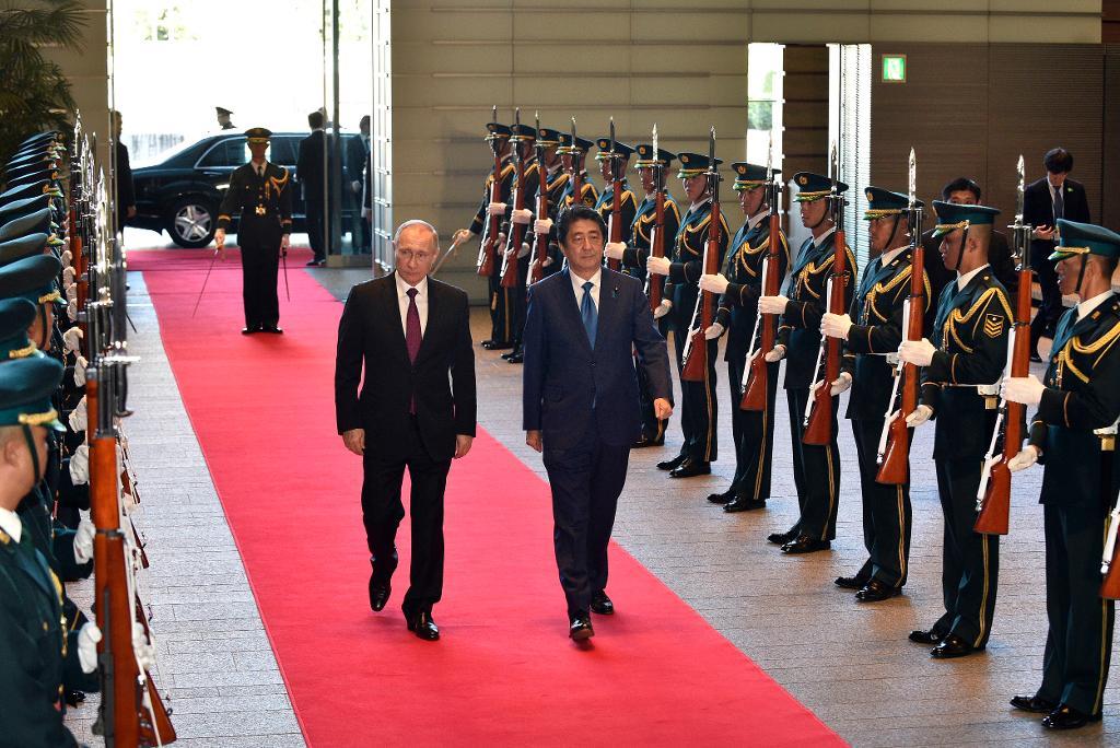 Vladimir Putin och Shinzo Abe i Tokyo. (Foto: Franck Robichon/AP/TT)