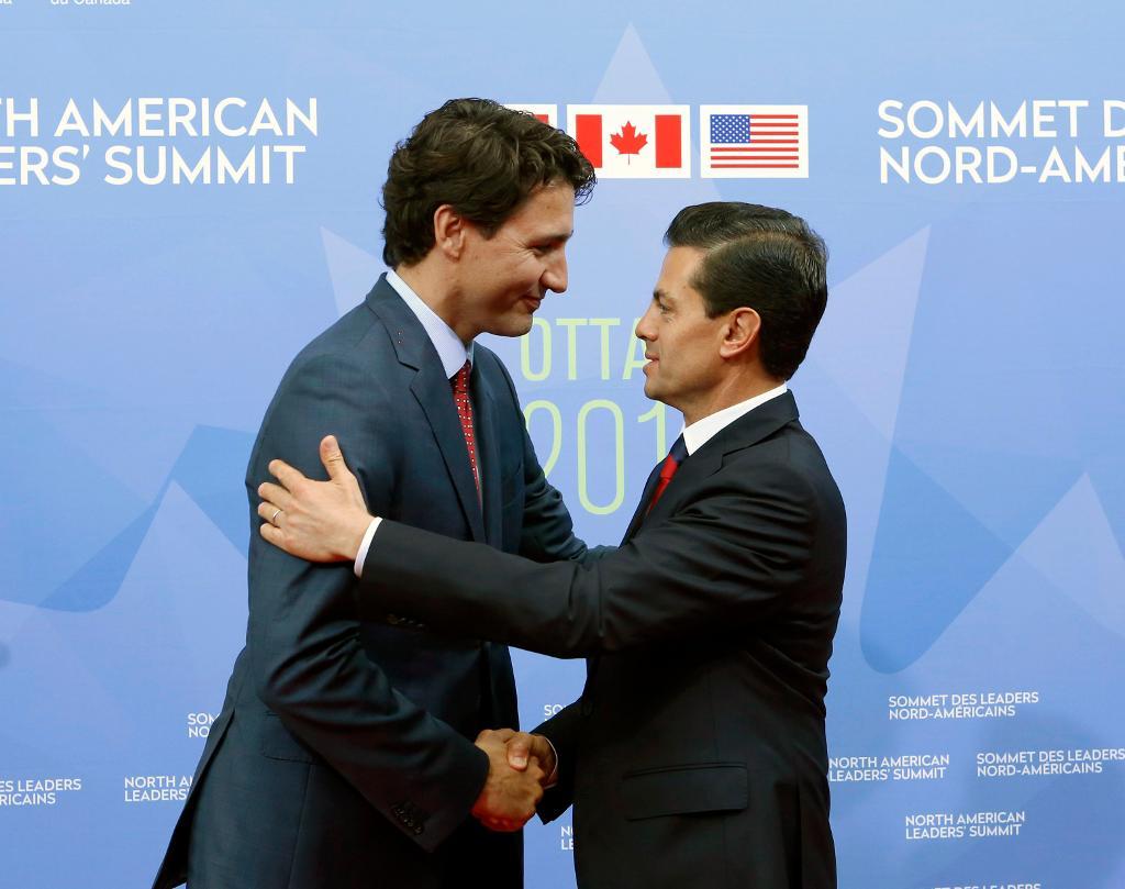 Kanadas premiärminister Justin Trudeau och Mexikos president Enrique Peña Nieto.  (Foto: Fred Chartrand/The Canadian Press/AP/TT-arkivbild)
