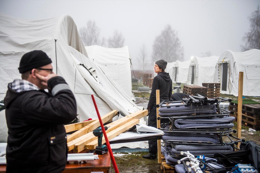 Ett försök att snabbt få fram 50 000 tillfälliga boenden gav endast 200 tältplatser under flyktingsituationen 2015, konstaterar Riksrevisionen. (Foto: Emil Langvad/TT)