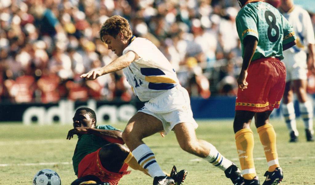 USA arrangerade VM 1994, här Tomas Brolin i matchen mot Kamerun. Arkivbild. Foto: Jack Mikrut/TT
