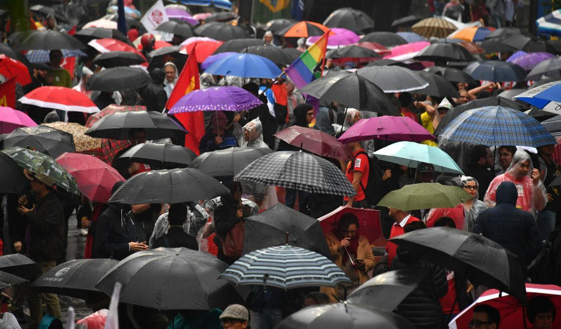 
En demonstration i Sao Paulo, Brasilien, kräver president Michel Temers avgång. Foto: Nelson Almeida/AFP/Getty Images                                            