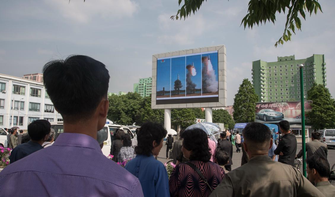 
Foto från den nordkoreanska uppskjutningen 22 maj. Foto: Kim Won-Jin/AFP/Getty Images)                                            