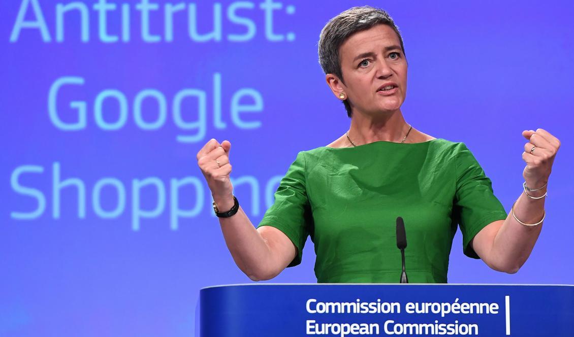 
Google har missbrukat sin marknadsställning som sökmotor. Det säger EU:s konkurrenskommissionär Margrethe Vestager. Foto: Emmanuel Dunand/AFP/Getty Images                                            