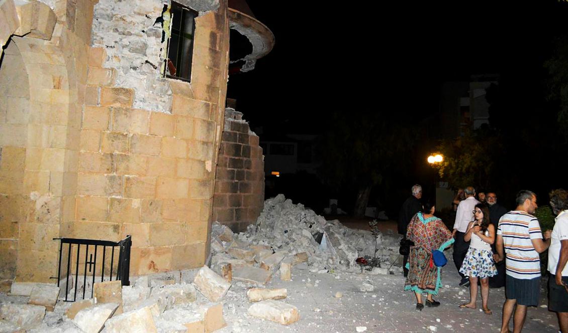Jordbävningen på Kos med flera  dödade och ett hundratal skadade. Foto: STR/AFP/Getty Images