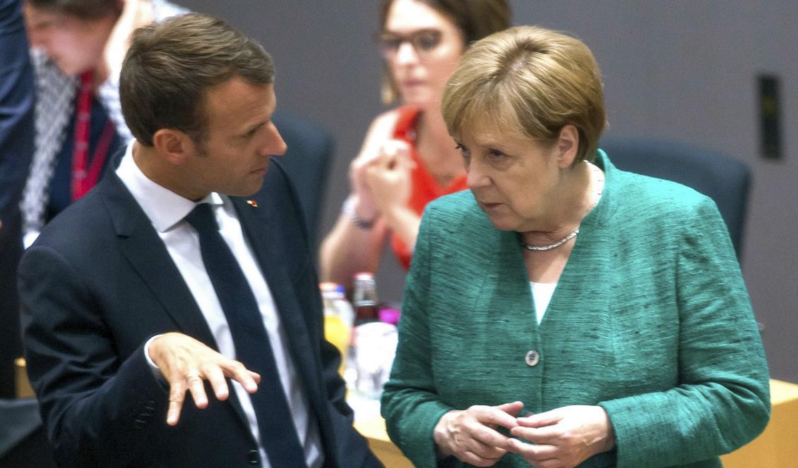 


Frankrikes president Emmanuel Macron och Tysklands förbundskansler Angela Merkel under toppmötet i Bryssel. Foto: Stephanie Lecocq/AP/TT                                                                                                                                    