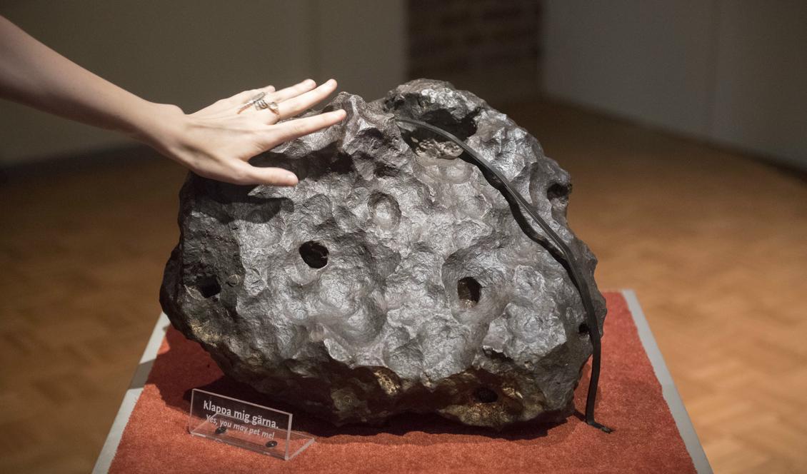 

En meteorit av järn visas upp på Naturhistoriska museet i Stockholm. Foto: Fredrik Sandberg/TT                                                                                        